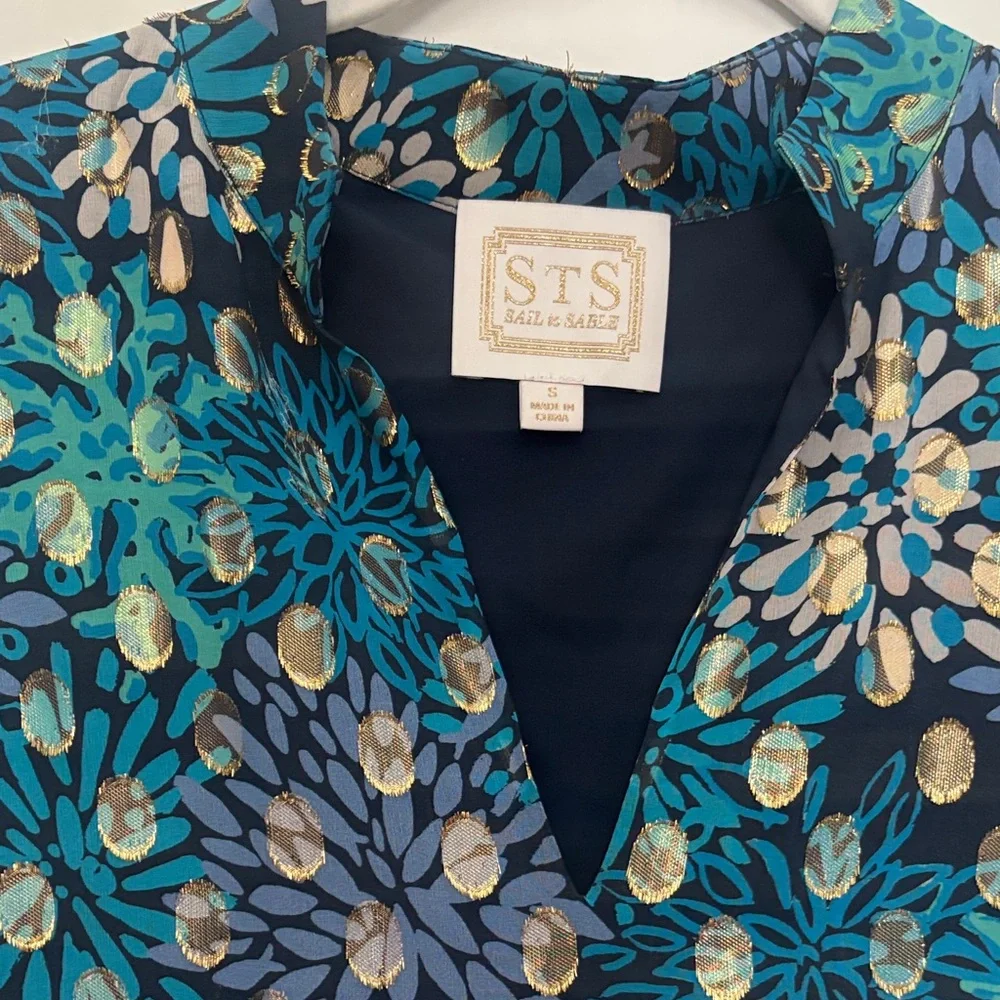 Sail to Sable Blue Metallic Midi Floral Dress - Picture 2 of 3